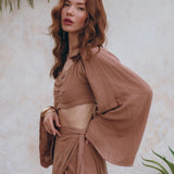 Summer Open Belly Matching Top and Skirt, Latte Tank Top and Maxi Skirt - AYA Sacred Wear