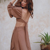 Summer Open Belly Matching Top and Skirt, Latte Tank Top and Maxi Skirt - AYA Sacred Wear