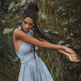 Light Blue Bohemian Adjustable Dress • Boho Evening Open Back Belly Dress - AYA Sacred Wear