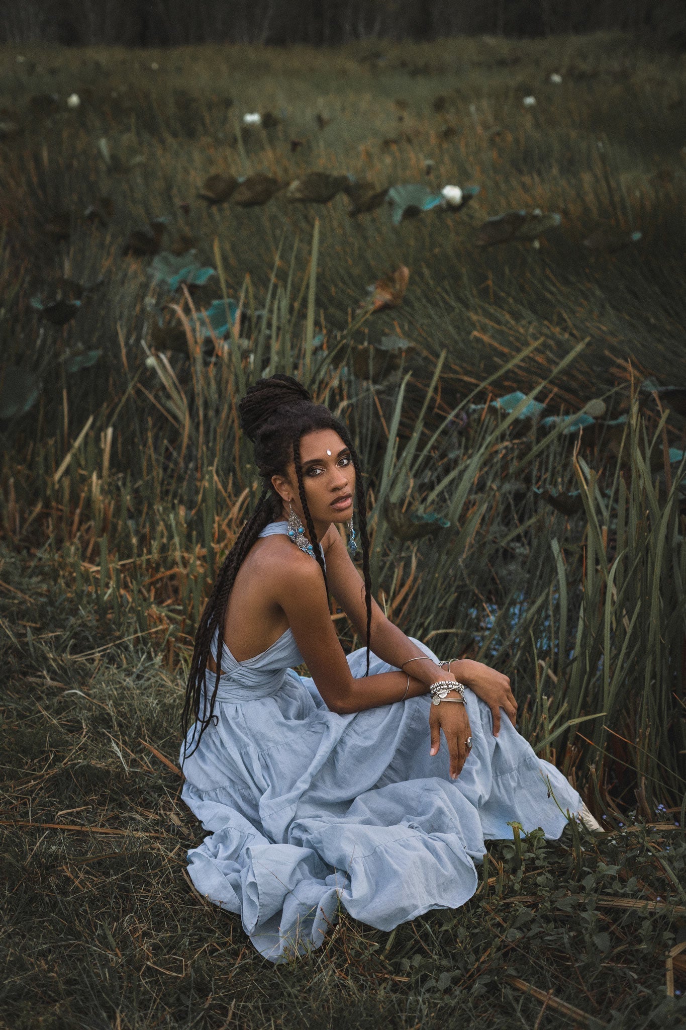 Light Blue Bohemian Adjustable Dress • Boho Evening Open Back Belly Dress - AYA Sacred Wear
