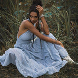 Light Blue Bohemian Adjustable Dress • Boho Evening Open Back Belly Dress - AYA Sacred Wear