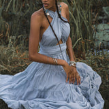 Light Blue Bohemian Adjustable Dress • Boho Evening Open Back Belly Dress - AYA Sacred Wear