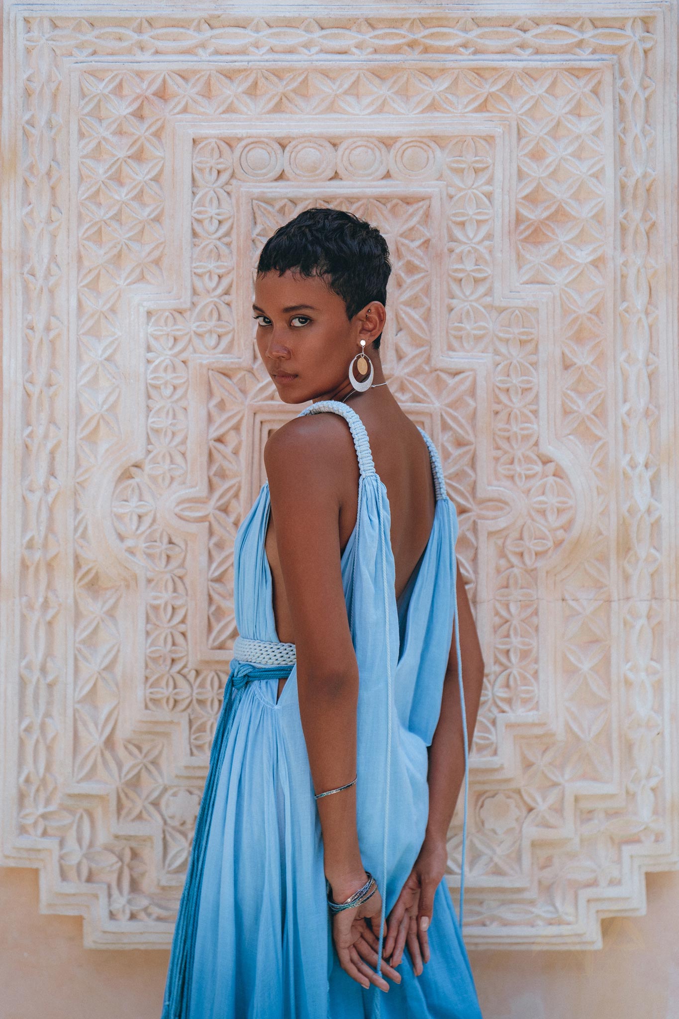 Boho Wedding Dress, Bohemian Dress, Botanically Dyed Sky Blue Dress - AYA Sacred Wear