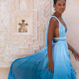 Boho Wedding Dress, Bohemian Dress, Botanically Dyed Sky Blue Dress - AYA Sacred Wear