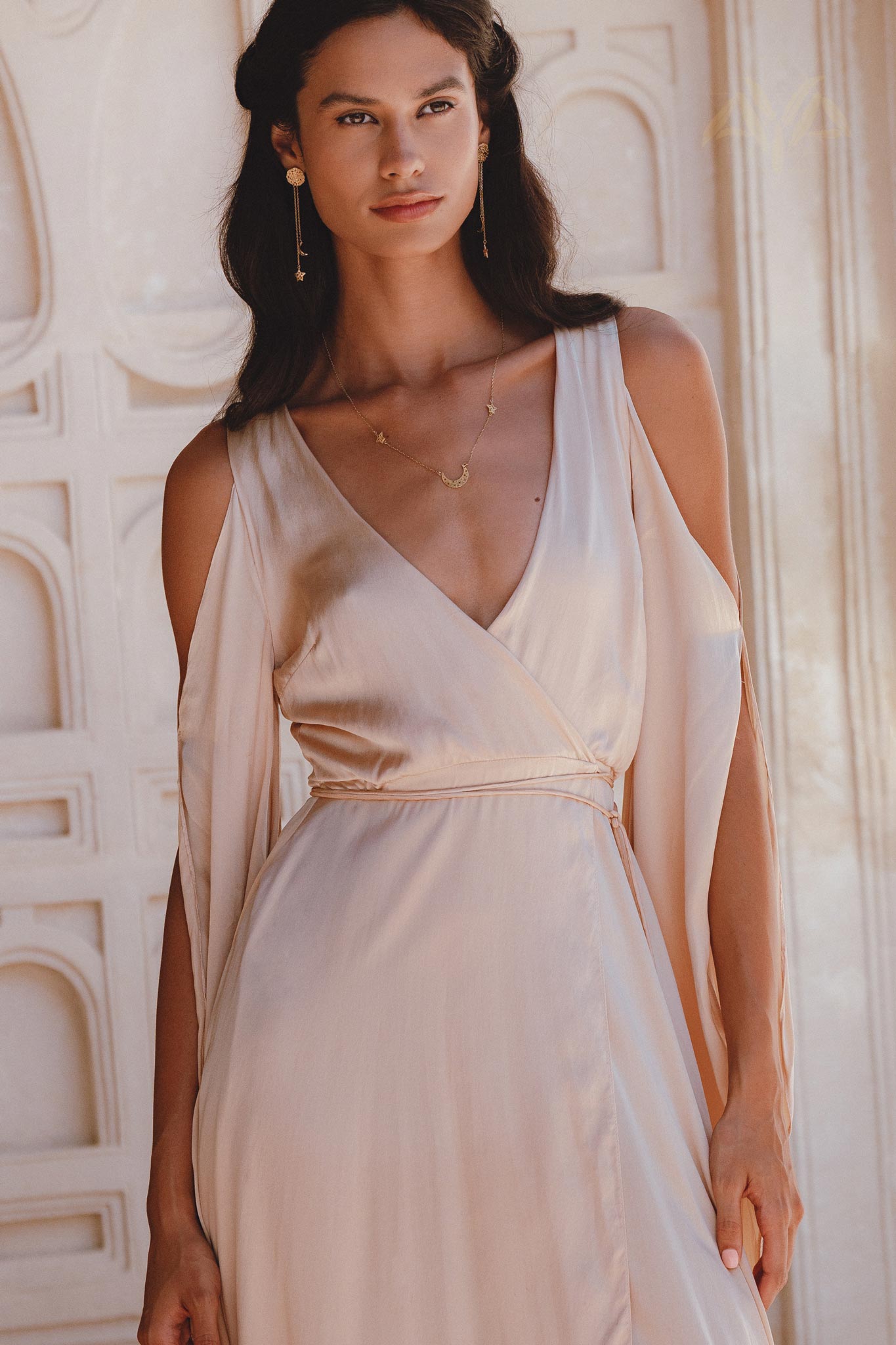 Dusty Pink and Cream Goddess Dress: Ahimsa Silk, Boho Elegant Style, Perfect for Wedding Guests or Bridesmaids.