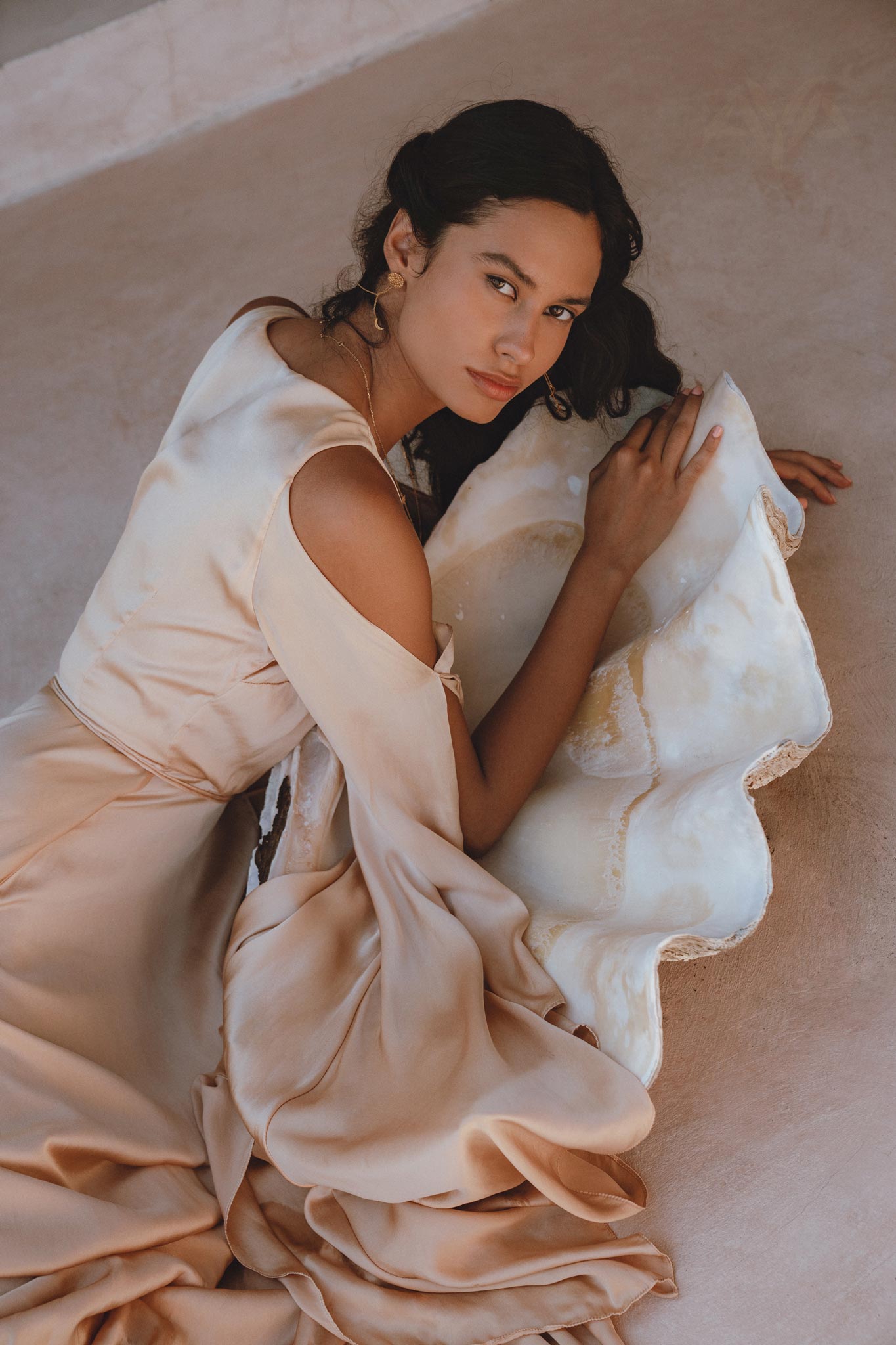 Eco-Friendly Ahimsa Silk Dress: Ombre Dusty Pink & Cream, Boho Elegant Design for Bridesmaids or Wedding Guests.