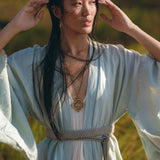 Linen Cardigan with Belt • Linen Sky Blue Overcoat • Long Jacket Women - AYA Sacred Wear