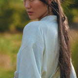 Linen Cardigan with Belt • Linen Sky Blue Overcoat • Long Jacket Women - AYA Sacred Wear