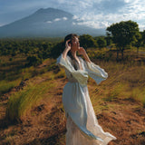 Linen Cardigan with Belt • Linen Sky Blue Overcoat • Long Jacket Women - AYA Sacred Wear