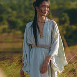 Linen Cardigan with Belt • Linen Sky Blue Overcoat • Long Jacket Women - AYA Sacred Wear