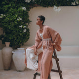 Linen Cardigan Women • Dusty Pink Overcoat • Boho Wrap Cardigan with Belt - AYA Sacred Wear