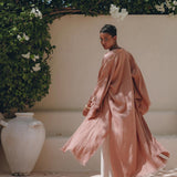 Linen Cardigan Women • Dusty Pink Overcoat • Boho Wrap Cardigan with Belt - AYA Sacred Wear