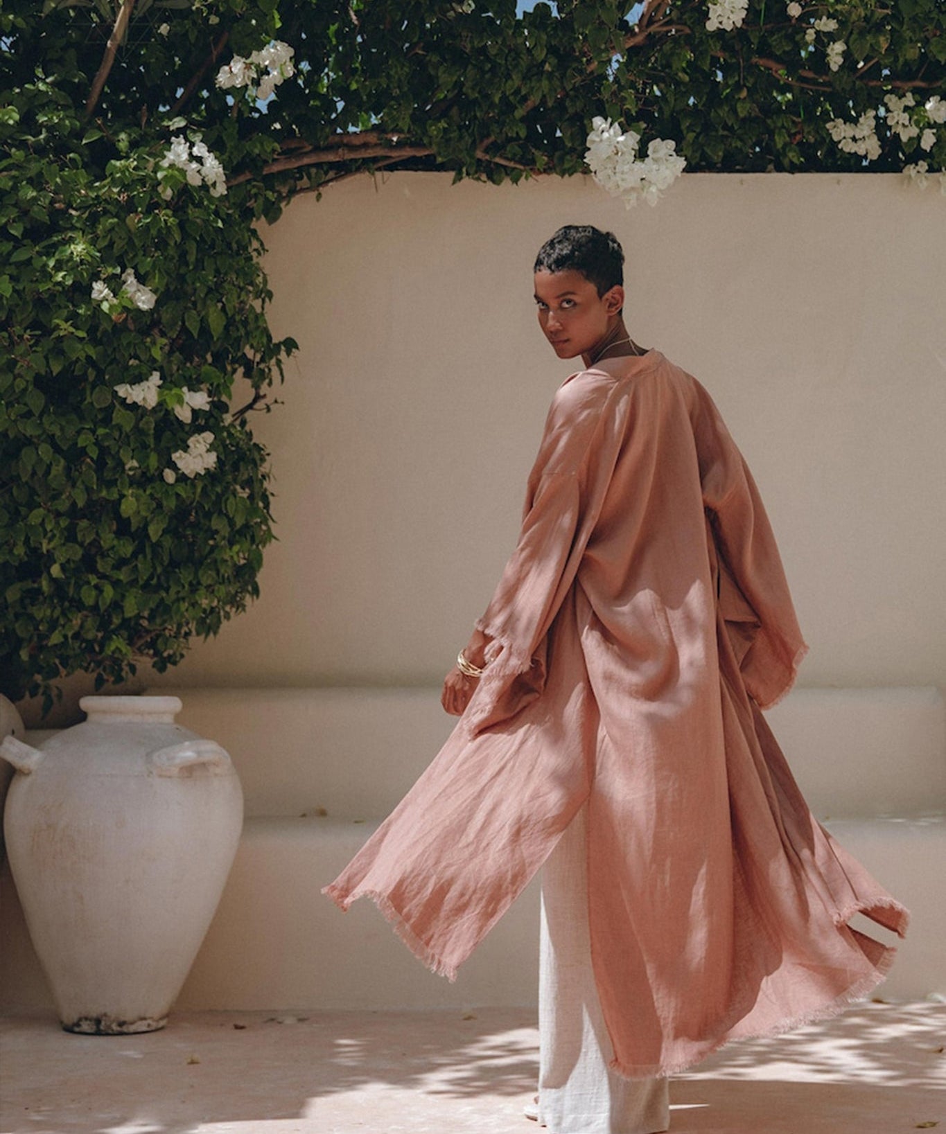 Linen Cardigan Women • Dusty Pink Overcoat • Boho Wrap Cardigan with Belt - AYA Sacred Wear