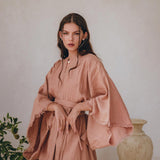 Linen Cardigan Women • Dusty Pink Overcoat • Boho Wrap Cardigan with Belt - AYA Sacred Wear