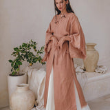 Linen Cardigan Women • Dusty Pink Overcoat • Boho Wrap Cardigan with Belt - AYA Sacred Wear