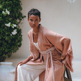 Linen Cardigan Women • Dusty Pink Overcoat • Boho Wrap Cardigan with Belt - AYA Sacred Wear
