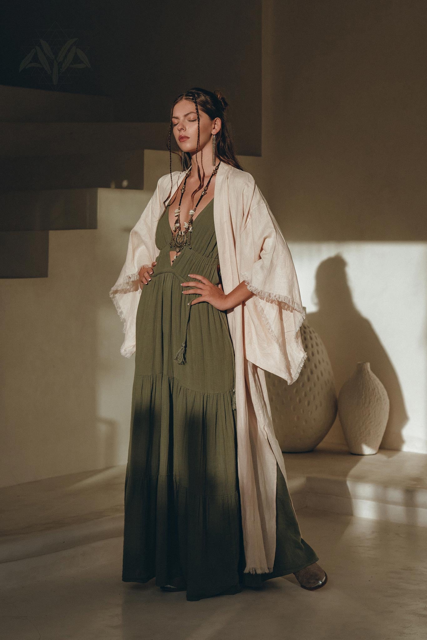 Linen Cardigan Women • Light Pink Overcoat • Linen Wrap Cardigan with Belt - AYA Sacred Wear