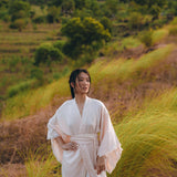 Linen Cardigan Women • Light Pink Overcoat • Linen Wrap Cardigan with Belt - AYA Sacred Wear