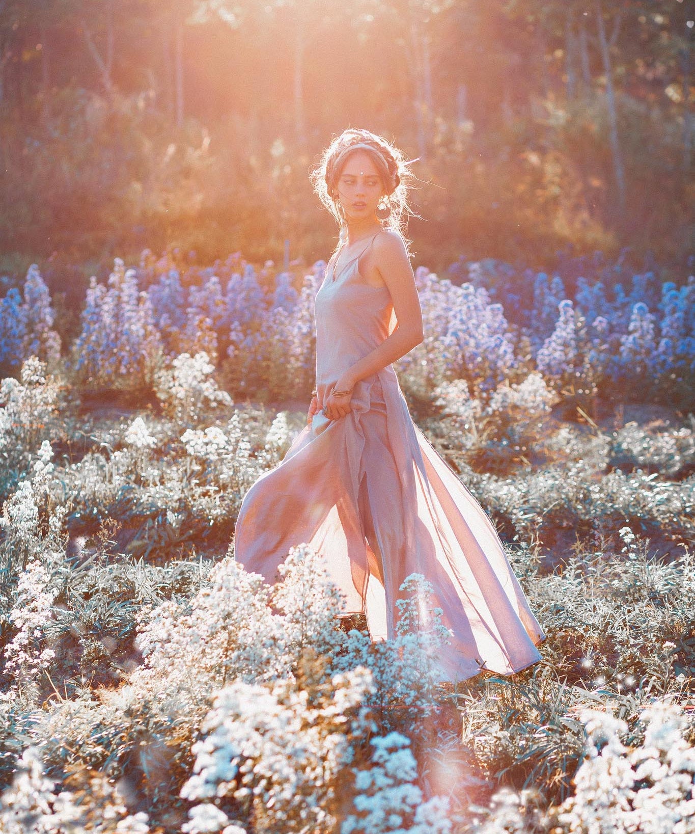Long Maxi Boho Dress • Rose Gold Bridesmaid Bohemian Tribal Dress - AYA Sacred Wear