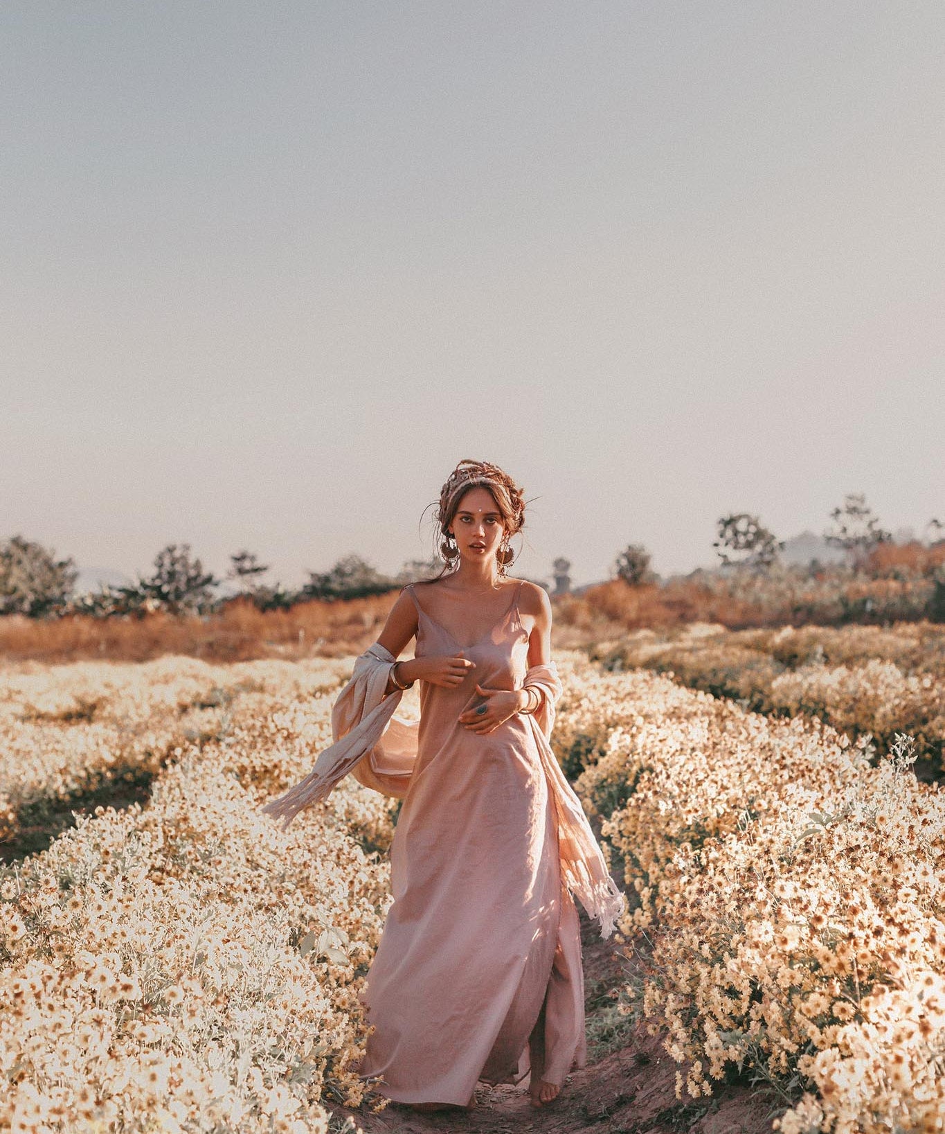 Long Maxi Boho Dress • Rose Gold Bridesmaid Bohemian Tribal Dress - AYA Sacred Wear