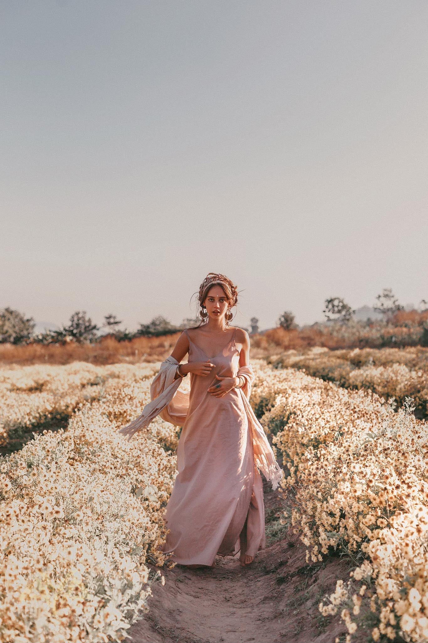 Long Maxi Boho Dress • Rose Gold Bridesmaid Bohemian Tribal Dress - AYA Sacred Wear