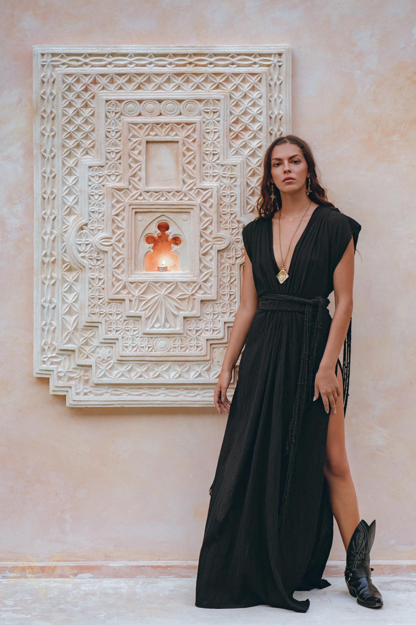 Black Goddess Macrame Dress, Boho Macrame Organic Wedding Dress - AYA Sacred Wear