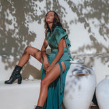 Organic Dress, Boho Wedding Dress, Botanically Dyed Turquoise Dress - AYA Sacred Wear