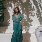 Organic Dress, Boho Wedding Dress, Botanically Dyed Turquoise Dress - AYA Sacred Wear