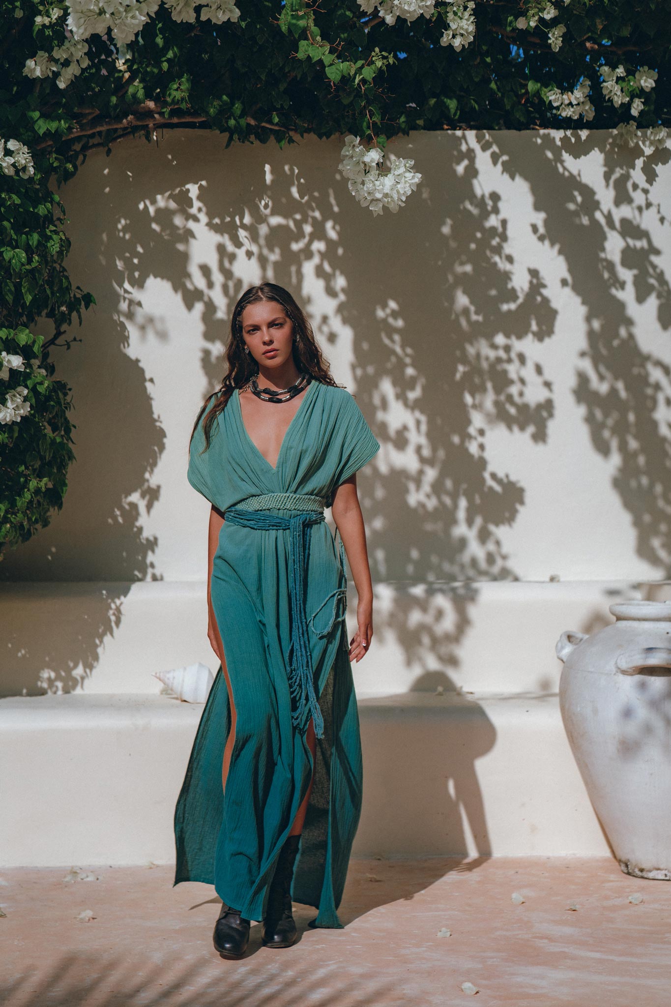 Organic Dress, Boho Wedding Dress, Botanically Dyed Turquoise Dress - AYA Sacred Wear