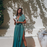 Organic Dress, Boho Wedding Dress, Botanically Dyed Turquoise Dress - AYA Sacred Wear