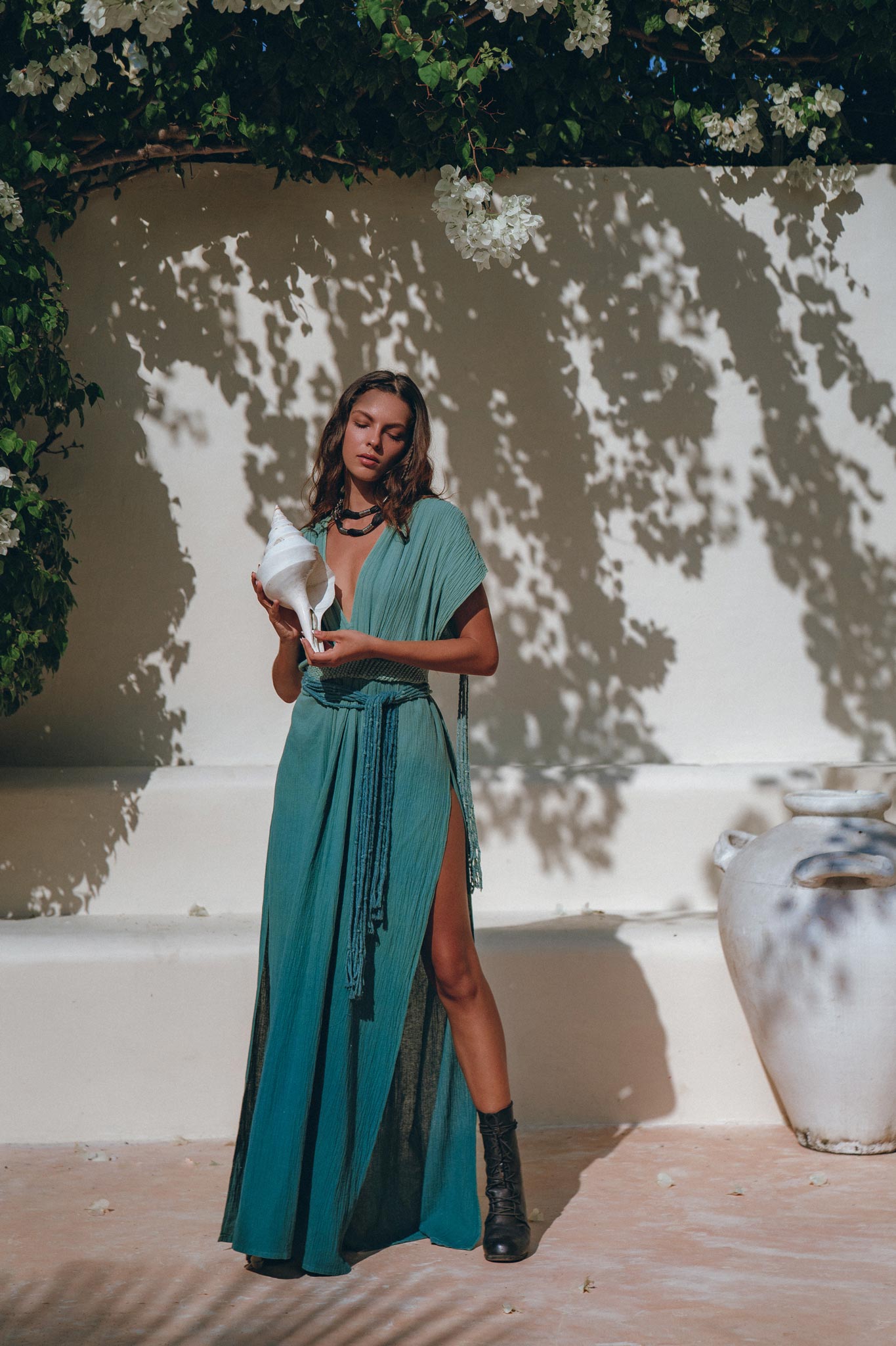 Organic Dress, Boho Wedding Dress, Botanically Dyed Turquoise Dress - AYA Sacred Wear