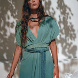 Organic Dress, Boho Wedding Dress, Botanically Dyed Turquoise Dress - AYA Sacred Wear