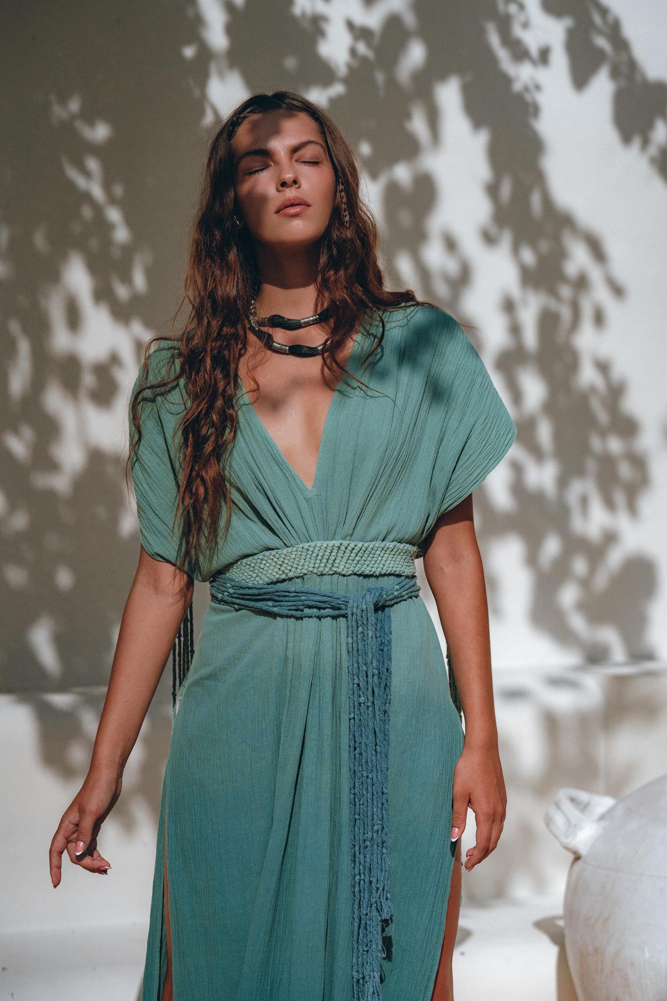 Organic Dress, Boho Wedding Dress, Botanically Dyed Turquoise Dress - AYA Sacred Wear