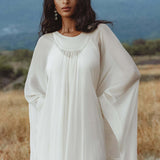 Mahadevi Dress Cream – Pure Silk Chiffon Goddess Gown - AYA Sacred Wear