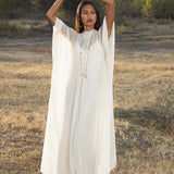 Mahadevi Dress Cream – Pure Silk Chiffon Goddess Gown - AYA Sacred Wear