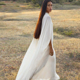 Mahadevi Dress Cream – Pure Silk Chiffon Goddess Gown - AYA Sacred Wear