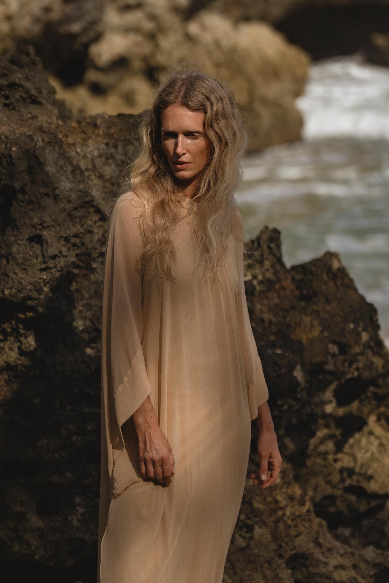 Mahadevi Dress Inka Gold – Pure Silk Chiffon Goddess Gown - AYA Sacred Wear