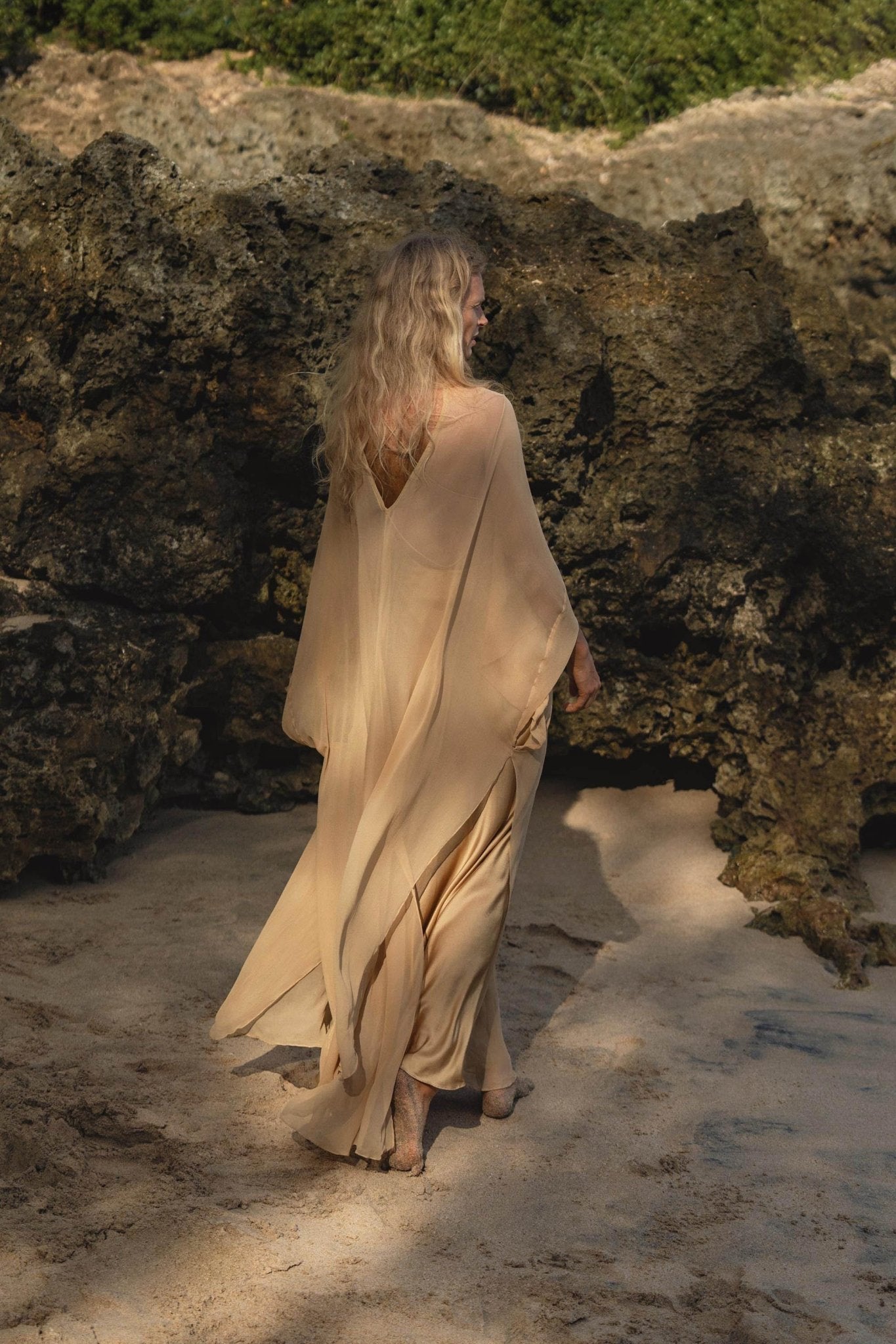 Mahadevi Dress Inka Gold – Pure Silk Chiffon Goddess Gown - AYA Sacred Wear