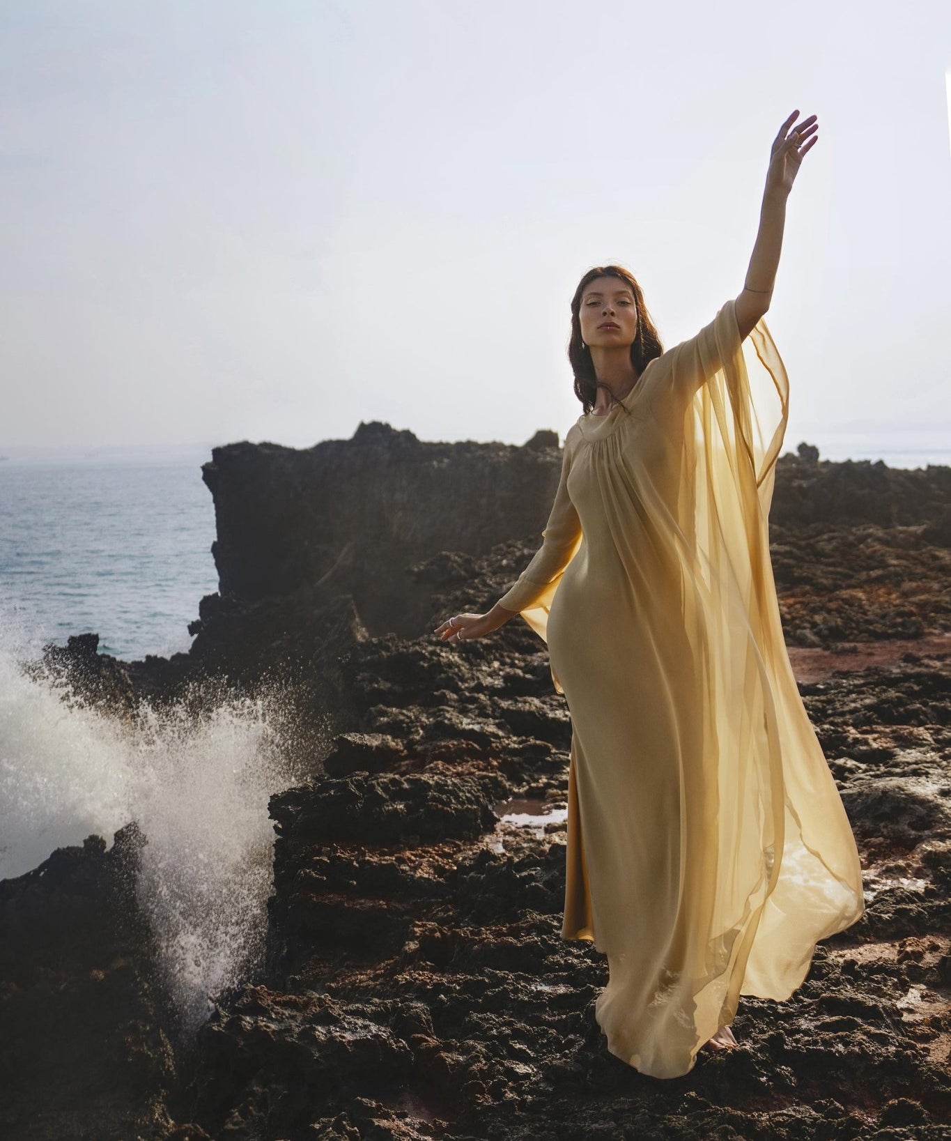 Mahadevi Dress Inka Gold – Pure Silk Chiffon Goddess Gown - AYA Sacred Wear