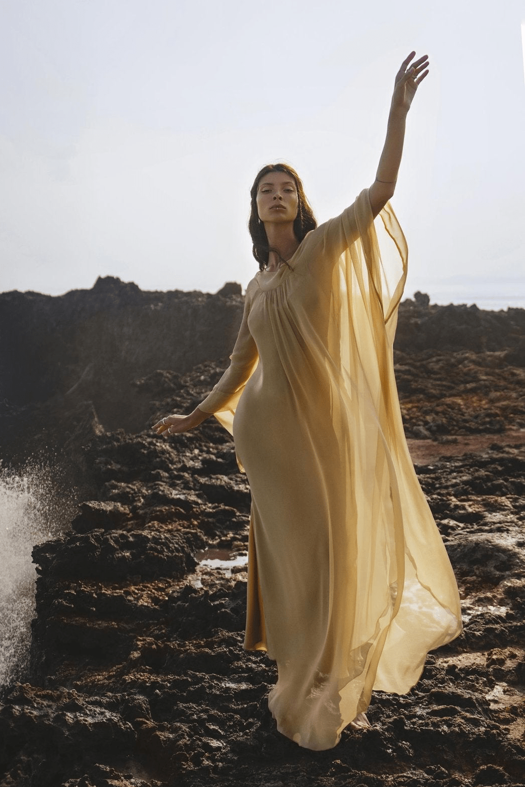 Mahadevi Dress Inka Gold – Pure Silk Chiffon Goddess Gown - AYA Sacred Wear