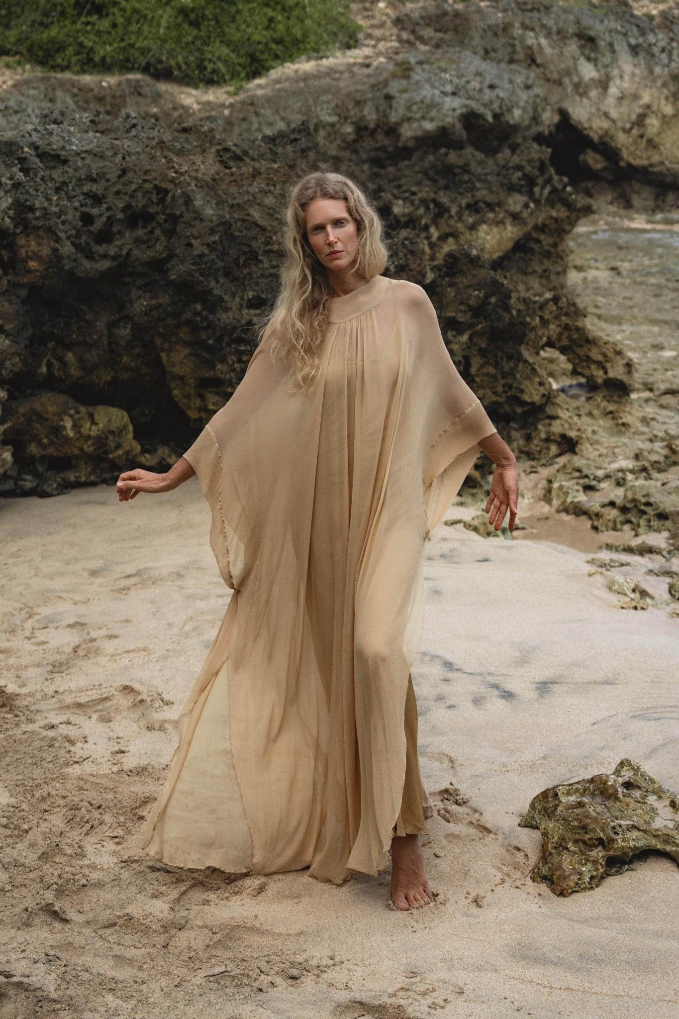 Mahadevi Dress Inka Gold – Pure Silk Chiffon Goddess Gown - AYA Sacred Wear