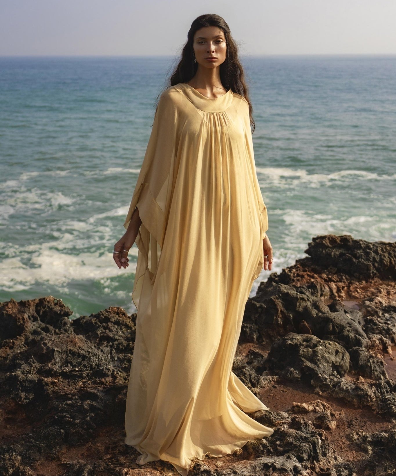 Mahadevi Dress Inka Gold – Pure Silk Chiffon Goddess Gown - AYA Sacred Wear