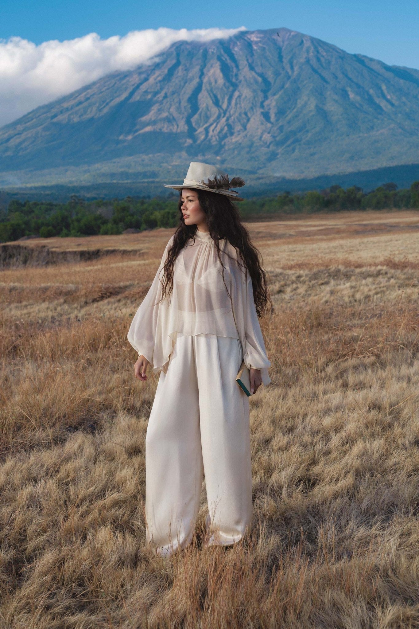 Maharani Blouse in Cream Colour – Pure Silk Chiffon Boho Top - AYA Sacred Wear