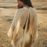 Maharani Blouse in Inka Gold Colour – Pure Silk Chiffon Boho Top - AYA Sacred Wear