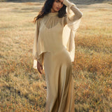 Maharani Blouse in Inka Gold Colour – Pure Silk Chiffon Boho Top - AYA Sacred Wear