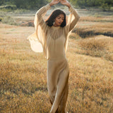 Maharani Blouse in Inka Gold Colour – Pure Silk Chiffon Boho Top - AYA Sacred Wear