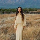 Maharani Blouse in Inka Gold Colour – Pure Silk Chiffon Boho Top - AYA Sacred Wear