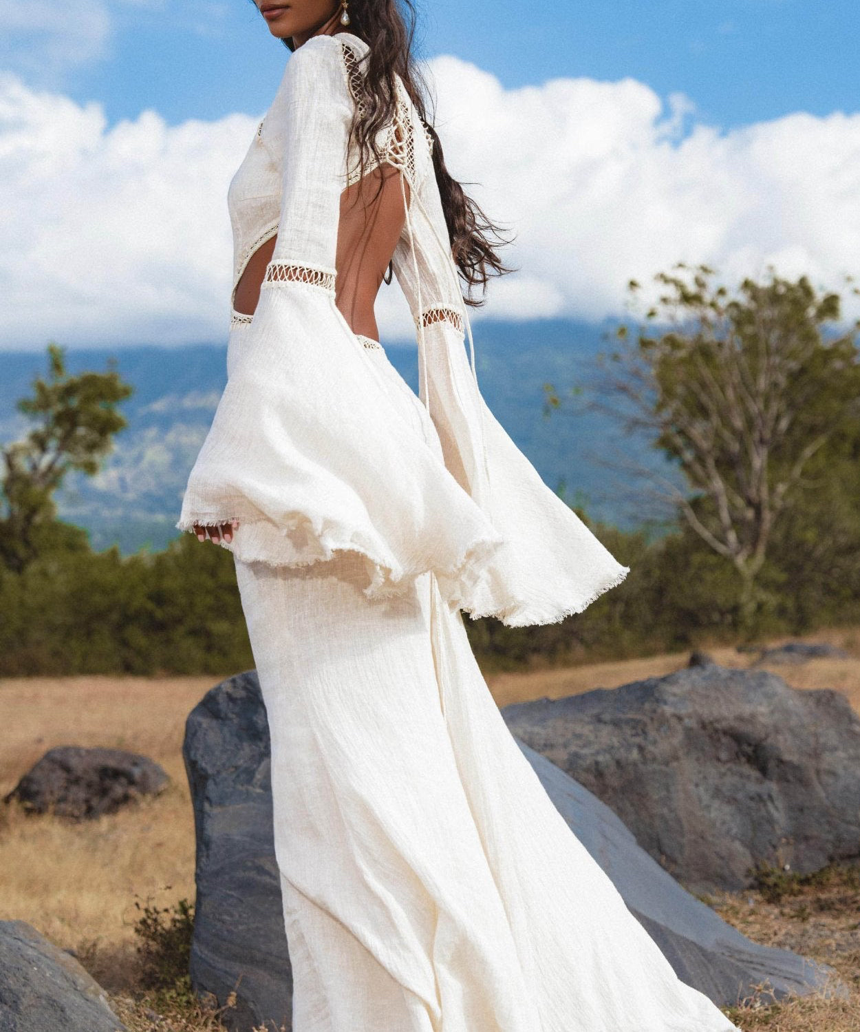 Mandara Dress in Ivory Colour – Organic Boho Wedding Dress - AYA Sacred Wear
