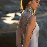 Mist Blue Peace Silk Maxi Slip Dress Organic Ahimsa Boho Bridal Gown Handmade Angel Wing Detail - AYA Sacred Wear