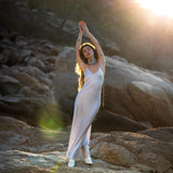 Mist Blue Peace Silk Maxi Slip Dress Organic Ahimsa Boho Bridal Gown Handmade Angel Wing Detail - AYA Sacred Wear